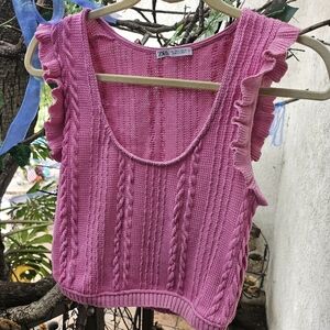 Cable knit sweater tank. Slightly, cropped.